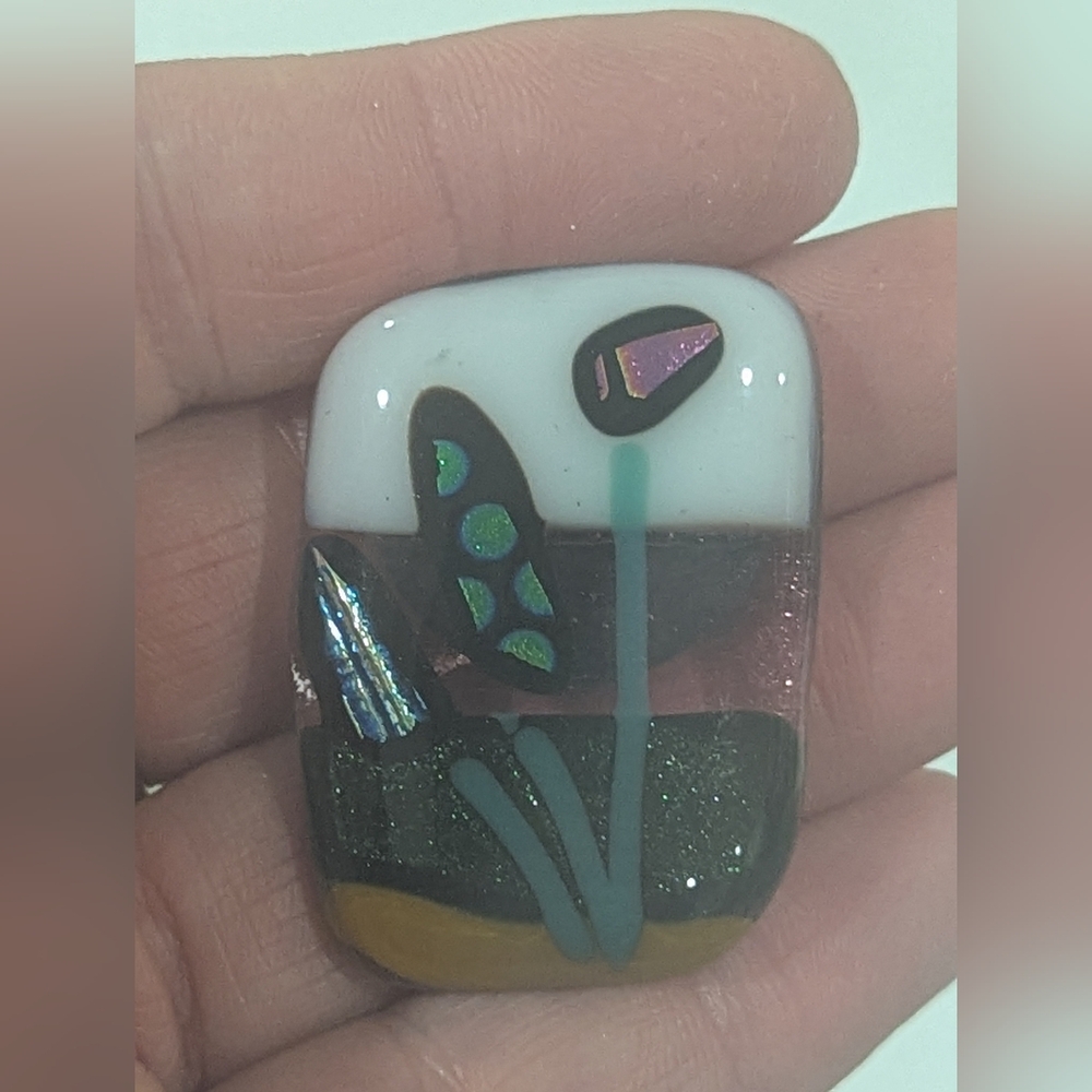 Hand Crafted artisan made fused glass landscape magnet. Stocking Stuffer
